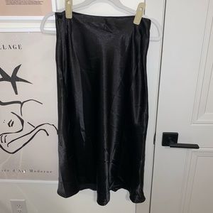 Black satin midi skirt